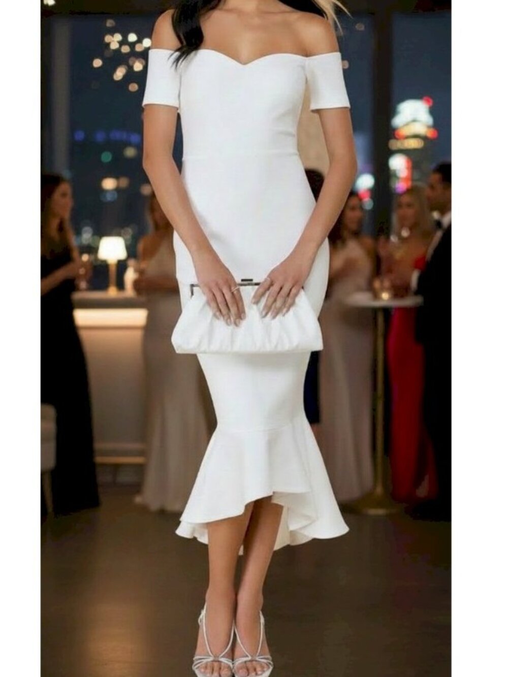 How Much I Care Ivory Off White Off-the-Shoulder Midi Dress Size Small NWOT